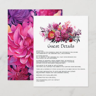 Carte D'accompagnement Détails de l'invité de mariage floral Viva Magenta