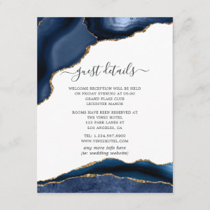 Carte D'accompagnement Détails de l'invité de mariage Navy et Agate Or