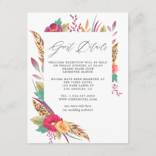 Carte D'accompagnement Détails de l'invité de mariage safari floral aquar
