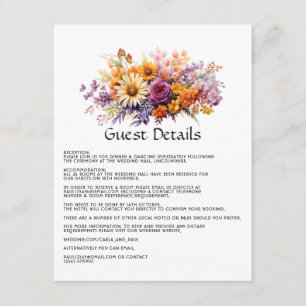Carte D'accompagnement Détails de l'invité floral violet, orange et jaune