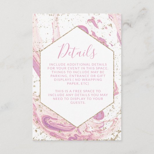 Carte D'accompagnement Détails de marbre rose et or (Devant)