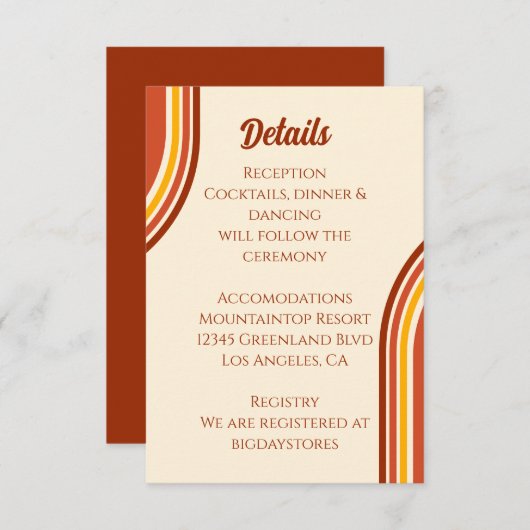 Carte D'accompagnement Détails de mariage à arc-en-ciel rétro des années  (Devant / Derrière)