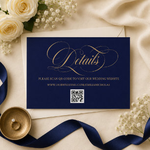 Carte D'accompagnement Détails de mariage à calligraphie dorée et bleue r