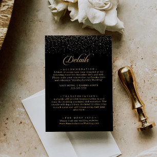 Carte D'accompagnement Détails de mariage à calligraphie et confettis dor