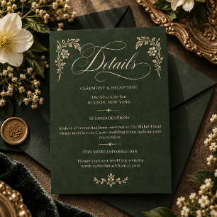 Carte D'accompagnement Détails de mariage à la calligraphie verte foresti