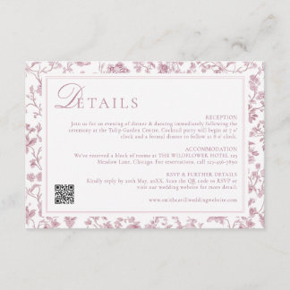 Carte D'accompagnement Détails de mariage à la chinoiserie Rose Poussiére