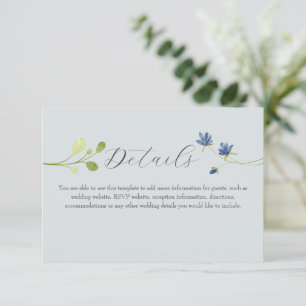 Carte D'accompagnement Détails de mariage à la fleur sauvage bleu poussié