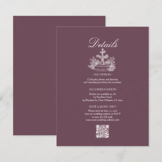 Carte D'accompagnement Détails de mariage à la ligne blanche prune poussi