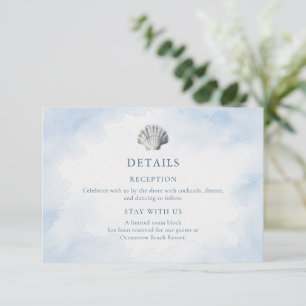 Carte D'accompagnement Détails de mariage à la plage de Coquillage Bleu