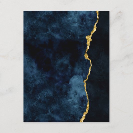 Carte D'accompagnement Détails de mariage à l'agate bleu marine et or (Dos)