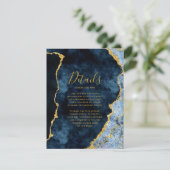 Carte D'accompagnement Détails de mariage à l'agate bleu marine et or (Debout devant)