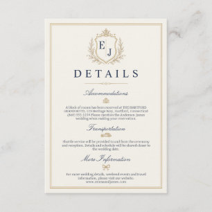 Carte D'accompagnement Détails de mariage à l'ancienne avec monogramme