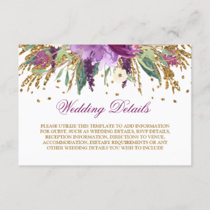 Carte D'accompagnement Détails de mariage à l'aquarelle Améthyste scintil