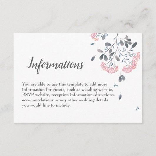 Carte D'accompagnement Détails de mariage à l'aquarelle gris rose chic él (Devant)