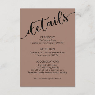 Carte D'accompagnement Détails de mariage à l'écriture noire Rich Mocha 