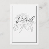 Carte D'accompagnement Détails de mariage à l'hortensia minimal noir et b (Devant)