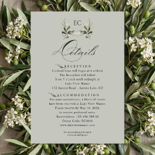 Carte D'accompagnement Détails de mariage à monogramme de branche d'olive