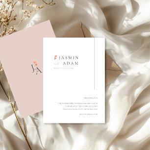 Carte D'accompagnement Détails de mariage à monogramme floral rose élégan