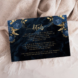 Carte D'accompagnement Détails de mariage à motif floral agate bleu marin