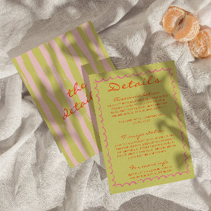 Carte D'accompagnement Détails de mariage à rayures manuscrites colorées