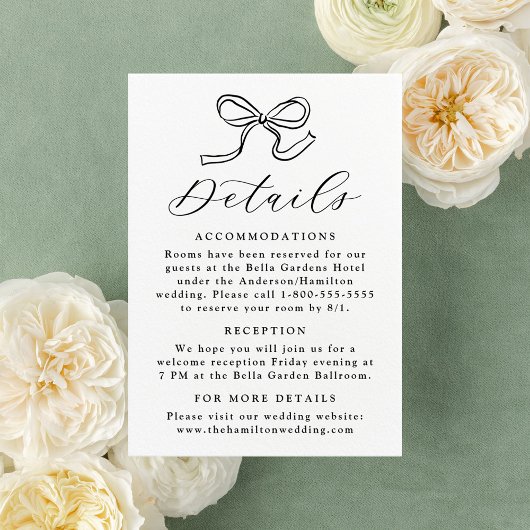 Carte D'accompagnement Détails de mariage à ruban noir élégant
