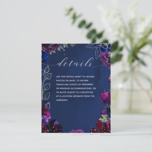 Carte D'accompagnement Détails de mariage Améthyste Saphir Marine Tons de (Debout devant)