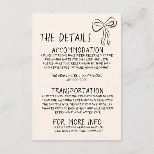 Carte D'accompagnement Détails de mariage amusants illustrés rétro manusc (Devant)