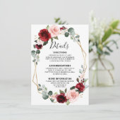 Carte D'accompagnement Détails de mariage ardoise bleu poussiéreux vin de (Debout devant)