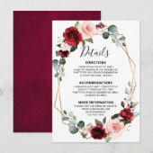 Carte D'accompagnement Détails de mariage ardoise bleu poussiéreux vin de (Devant / Derrière)