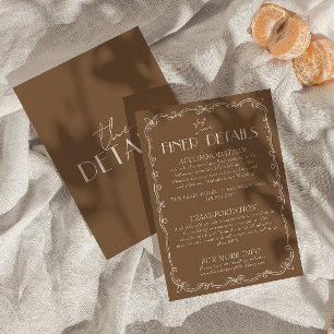 Carte D'accompagnement Détails de mariage argent ancien brun caramel rétr