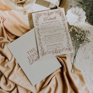Carte D'accompagnement Détails de mariage argent ancien orange brûlé vint