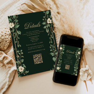 Carte D'accompagnement Détails de mariage Art Nouveau vert et or QR