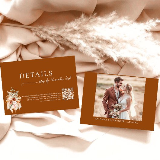 Carte D'accompagnement Détails de mariage au code QR Boho en terre cuite