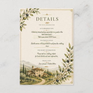 Carte D'accompagnement Détails de mariage au jardin d'oliviers toscan Inf