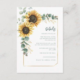 Carte D'accompagnement Détails de mariage au tournesol floral aquarelle