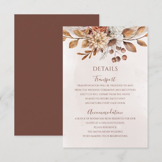 Carte D'accompagnement Détails de mariage automnal boho fleurs rouille te (Devant / Derrière)