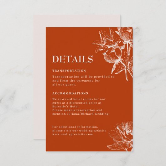 Carte D'accompagnement Détails de mariage automnal Terracotta brûlé orang (Devant / Derrière)