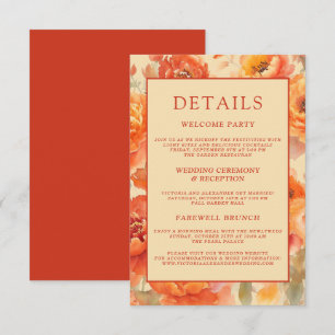 Carte D'accompagnement Détails de mariage automne floral orange brûlé