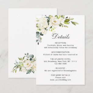 Carte D'accompagnement Détails de mariage aux élégantes roses blanches d'