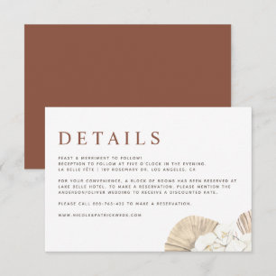 Carte D'accompagnement Détails de mariage aux orchidées Boho et feuilles