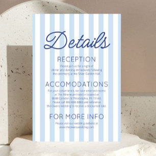 Carte D'accompagnement Détails de mariage aux rayures bleues Modernes Côt