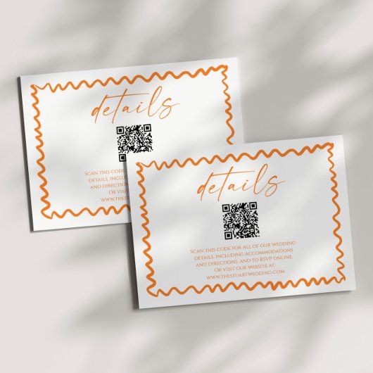 Carte D'accompagnement Détails de mariage avec code QR Citron Orange Fant