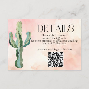 Carte D'accompagnement Détails de mariage avec code QR de cactus de déser