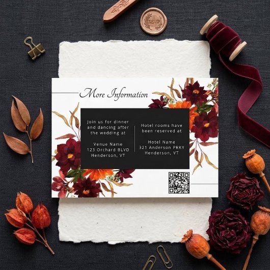 Carte D'accompagnement Détails de mariage avec code QR de fleurs rustique