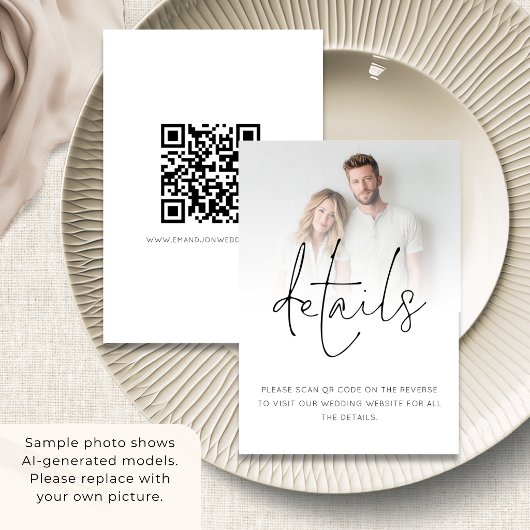 Carte D'accompagnement Détails de mariage avec code QR et superposition d