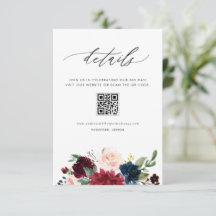 Détails de mariage avec code QR Fleurs Bourgogne e