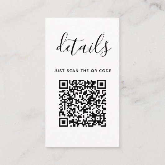 Carte D'accompagnement Détails de mariage avec code QR | Moderne Minimali (Devant)