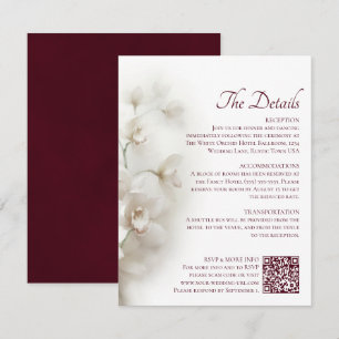 Carte D'accompagnement Détails de mariage avec code QR Orchidées blanches