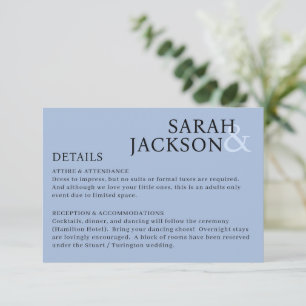 Carte D'accompagnement Détails de mariage avec une police simple et color