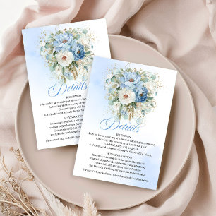 Carte D'accompagnement Détails de mariage blanc de pivoines bleues pastel